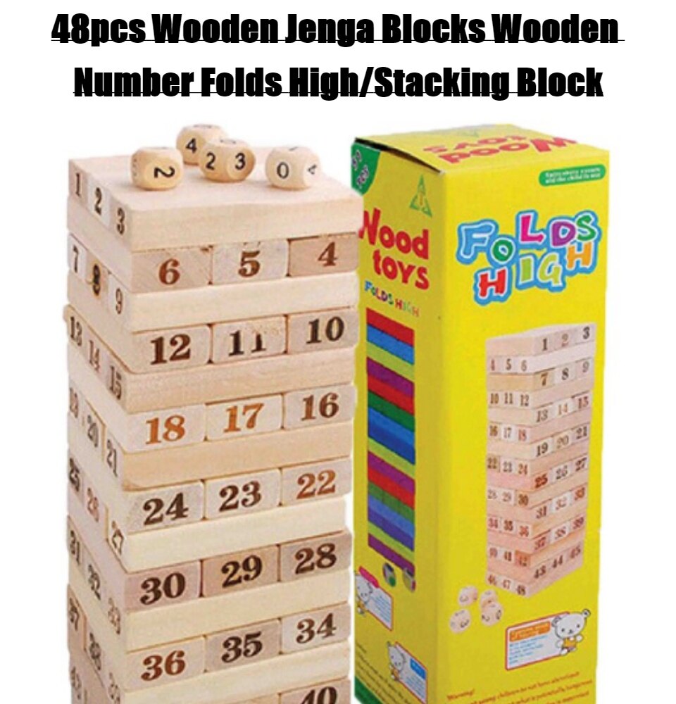 48pcs Wooden Jenga Blocks Wooden Number Folds High/Stacking Block/Jenga  Tumbling Tower | Lazada