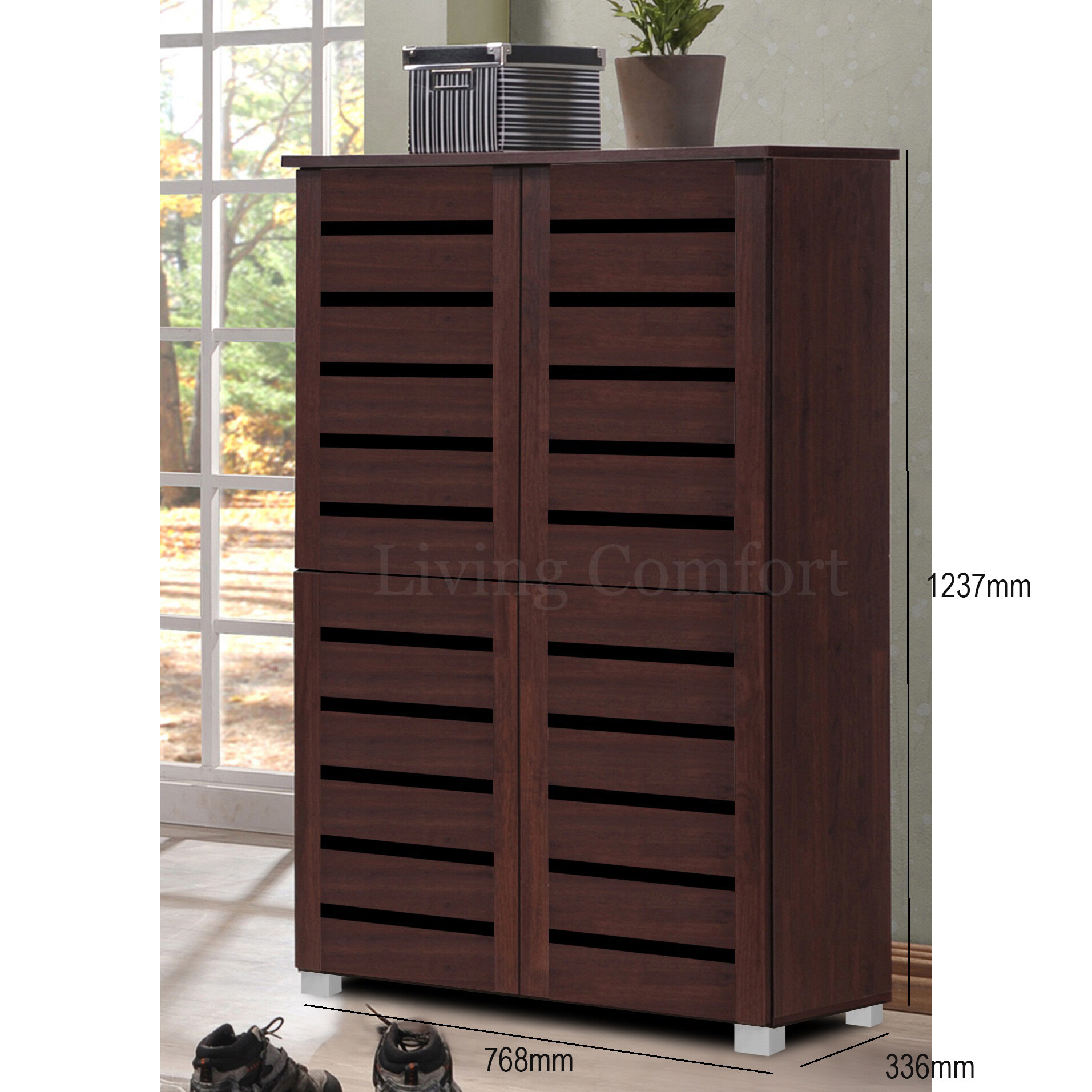 Sc5524 4 Doors Shoe Cabinet Walnut Lazada