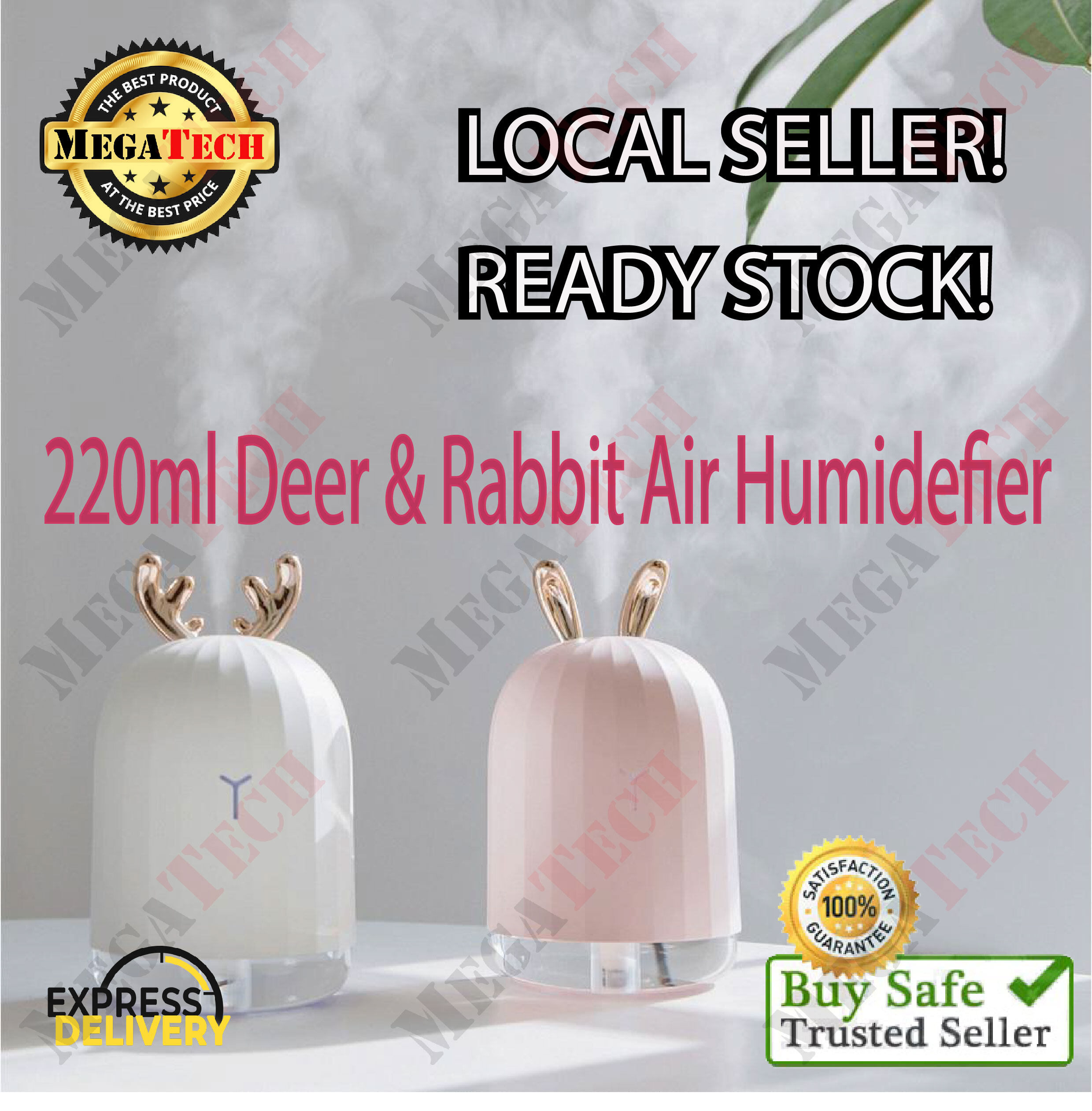 Raya2019 Megatech Christmas Deer Lovely Rabbit Nano Atomized Air Humidifier Aromatherapy Night Light Essential Oil Diffuser Mist Maker Usb Air