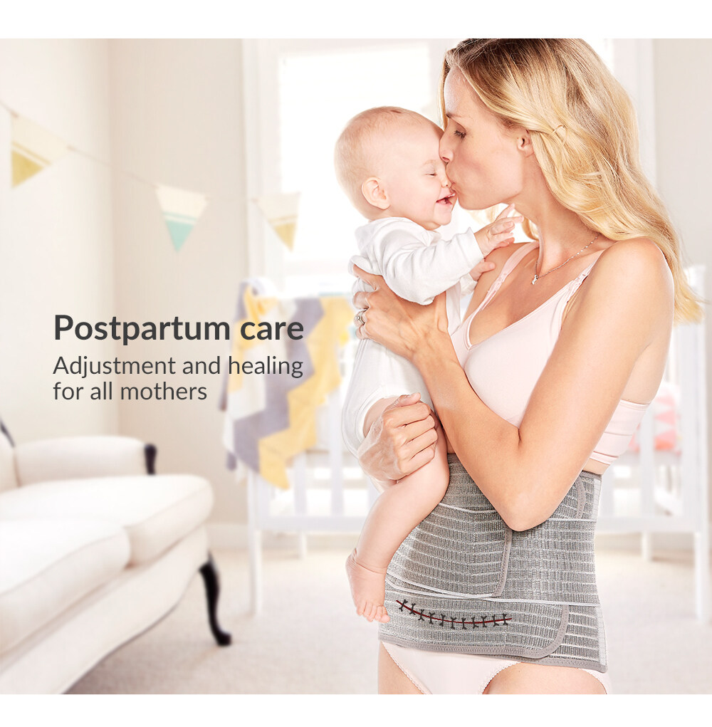Mamaway Bundle 2pcs Postnatal Recovery Support Belly Band - Nano Bamboo Charcoal Postpartum Belt Bengkung (Grey)