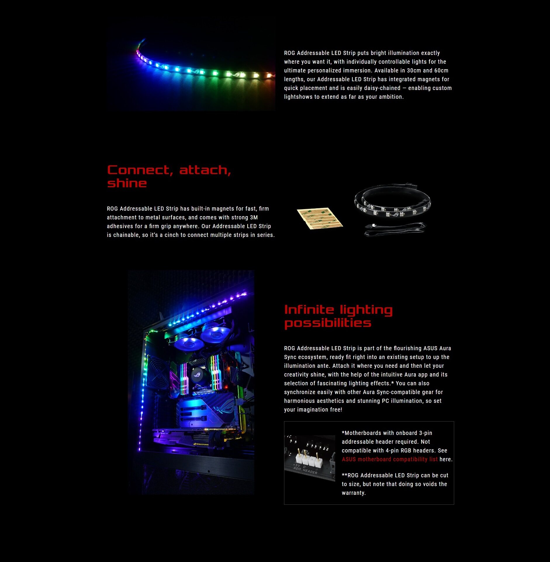 asus rog addressable rgb 5050 led 60cm lighting strip