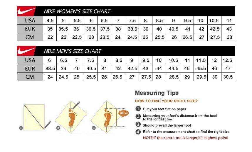 nike shoe width chart