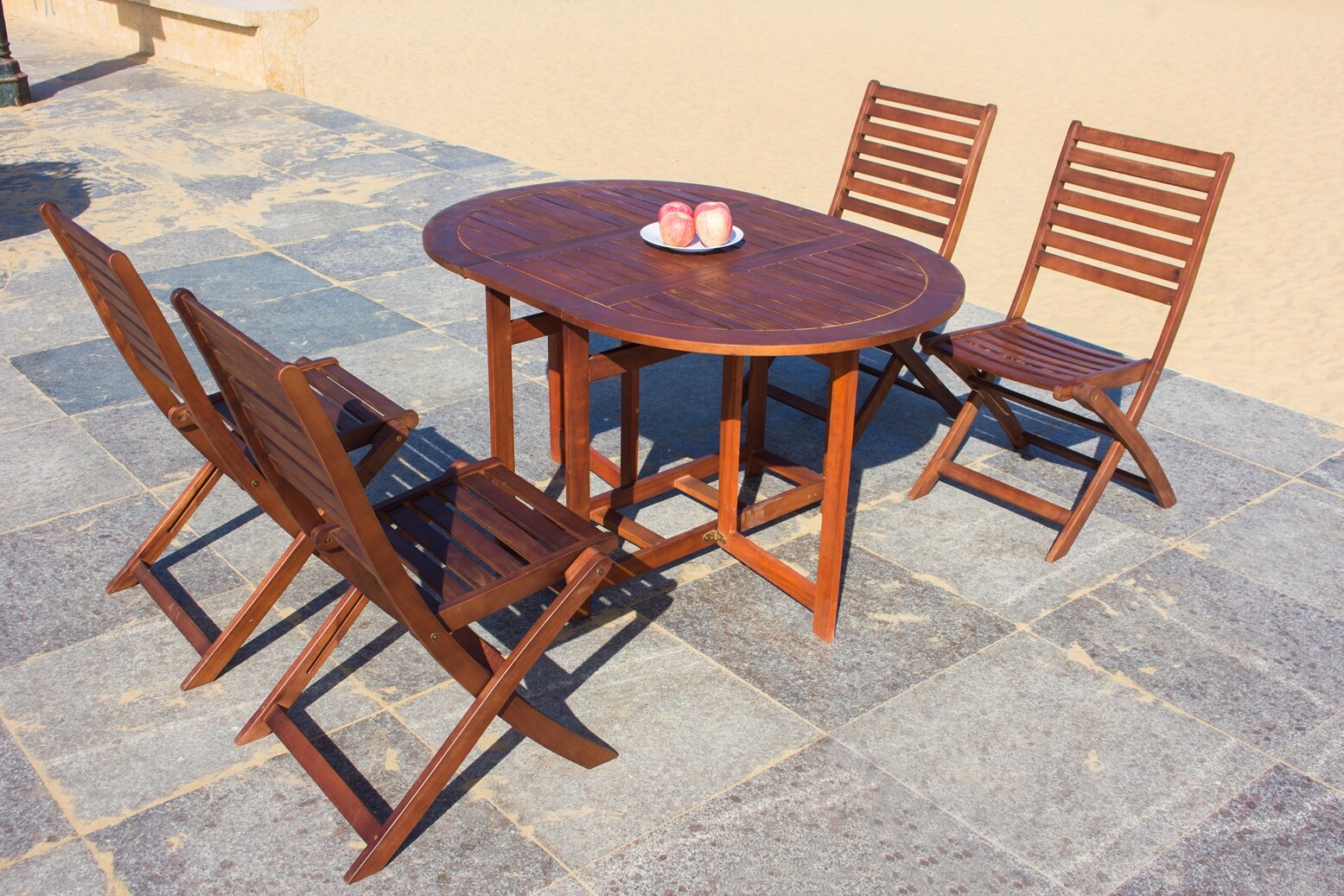 Ipro Outdoor Wooden Table Chair Set Patio Garden Furniture Dining Oval Drop Leaf 130 Cm With 4 Folding