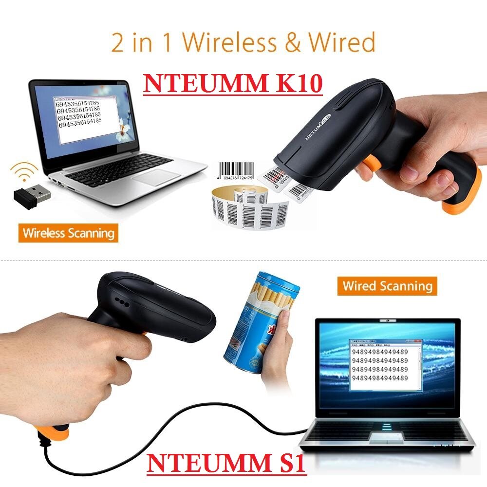 NTEUMM High Quality USB Wired Wireless Laser Barcode Scanner Pengimbas Reader