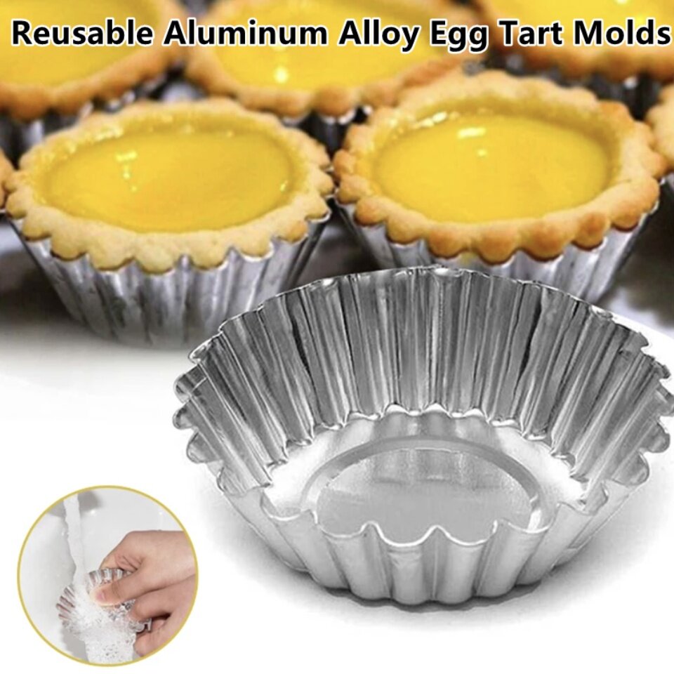 48pcs Aluminum Alloy Egg Tart Molds Thick Reusable Flower Cupcake Mold