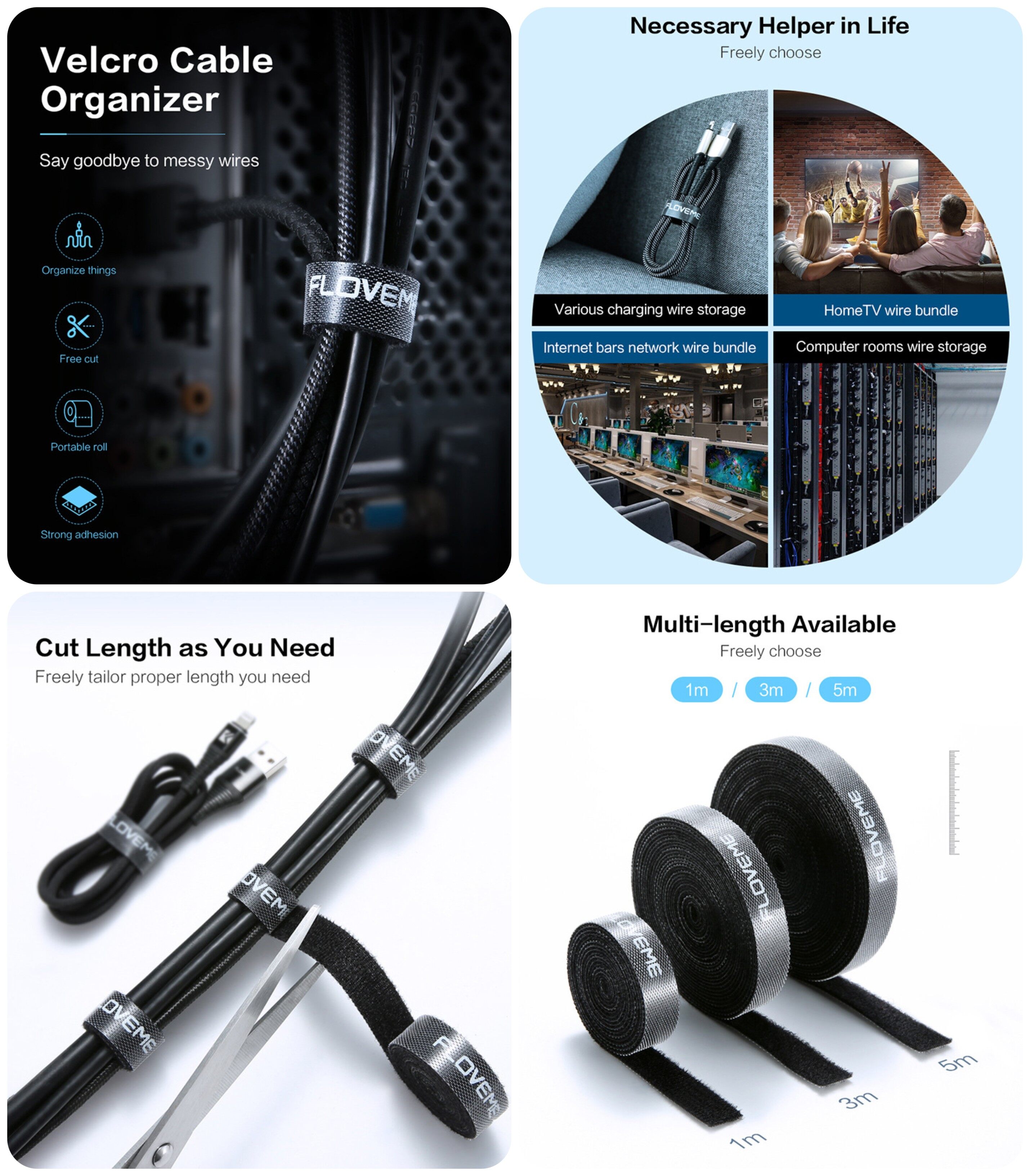FLOVEME Cable Organaiser For Various Wires For Home and Office Free Cut