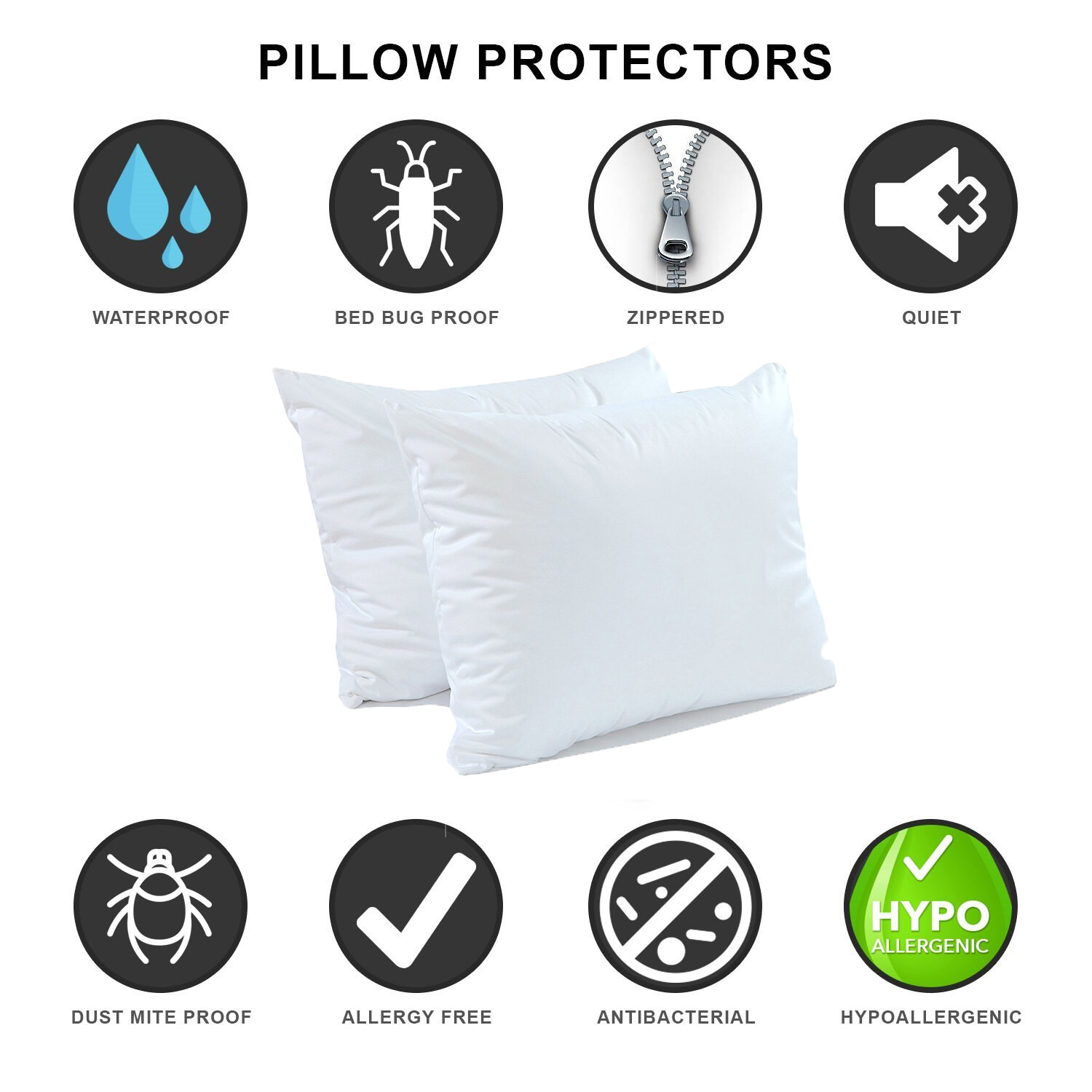 Bed Bug Lock Smooth Waterproof Pillow Protector 1pc 50x70cm