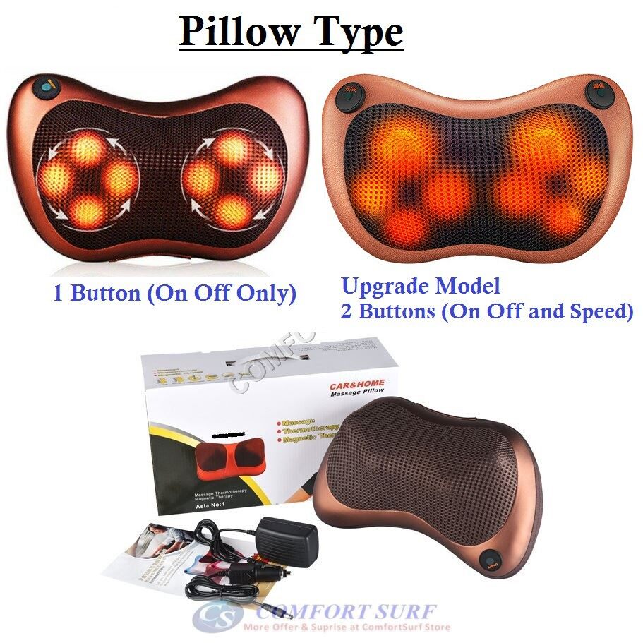Multifunction Dual Use Electric Massage Pillow Shiatsu LED Lighting 2 in 1 Cushion Home Car Office Massager