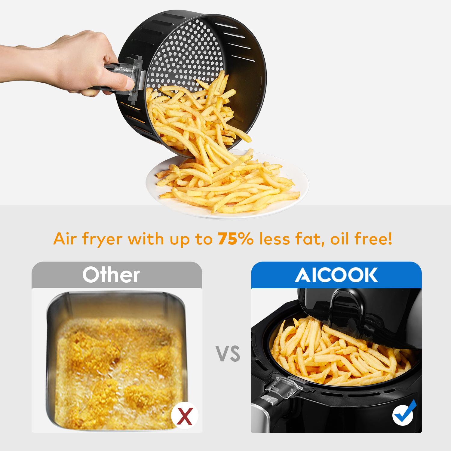 Aicook AF-11 4.3L XL Size 1500W Healthy Non Stick Smart Air Fryer Extra ...