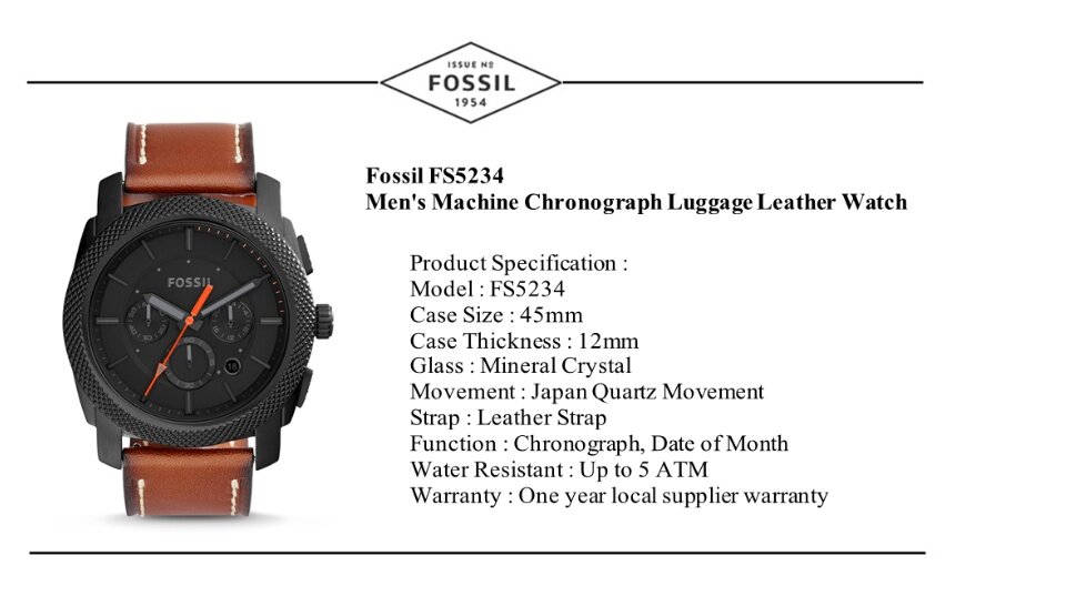 Fossil Mens Big Machine Black Dial Chronograph Brown Leather Watch