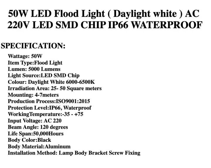 50W LED Flood Light  ( Daylight white ) AC 220V LED SMD CHIP IP66 WATERPROOF spot light Super Bright Wall Outdoor Spotlight landscape light Garden Lamp Signboard Lampu Spotlight lampu led