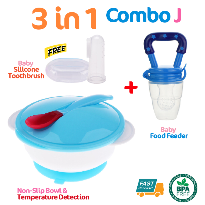 Combo 3 In 1 Baby Fruit Food Feeder Non Slip Bowl Free Baby