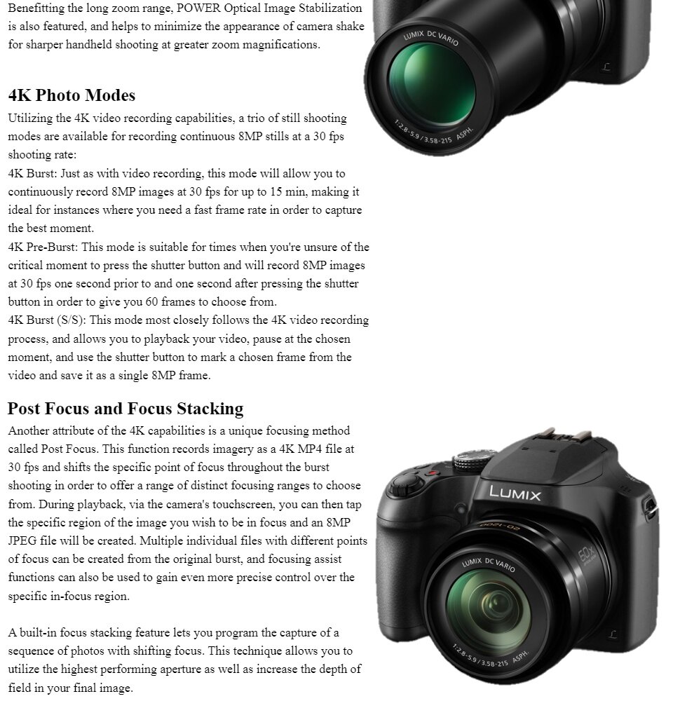 Fz80 Panasonic 60x Zoom 60x Zoom (20-1200mm) With 4K Video Post