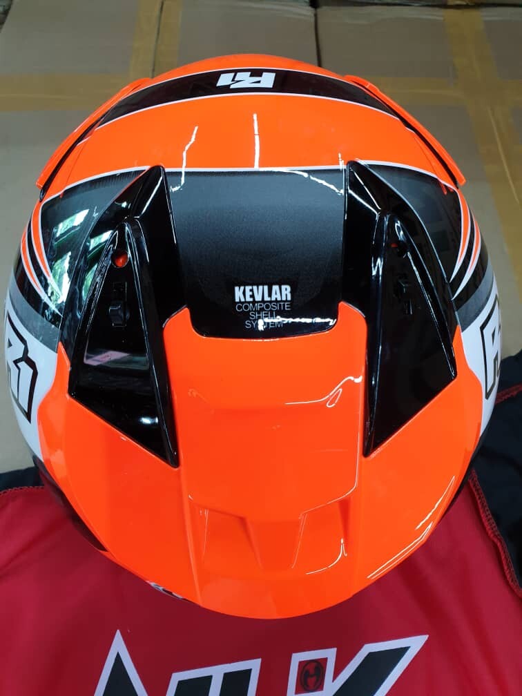 NHK Helmets R1 Giga (Orange/Metallic Silver) Helmets Motorcycles