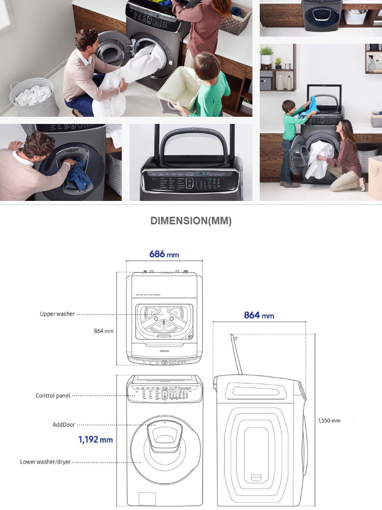 Samsung FlexWash Washer Dryer FL 21.0KG / Dryer 12.0KG + TL 3.5KG Flexi
