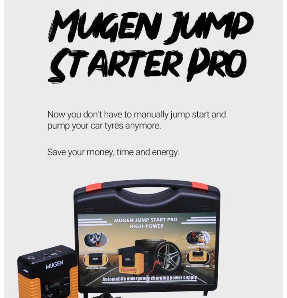 Mugen Jump Starter Pro Digital 4 In 1 Jump Start With Air Pum Free Organiser Car Emergency Kit Air Compressor Tyre Inflat Mugen Jump Start Led Light Multi Function Battery Bank Apple