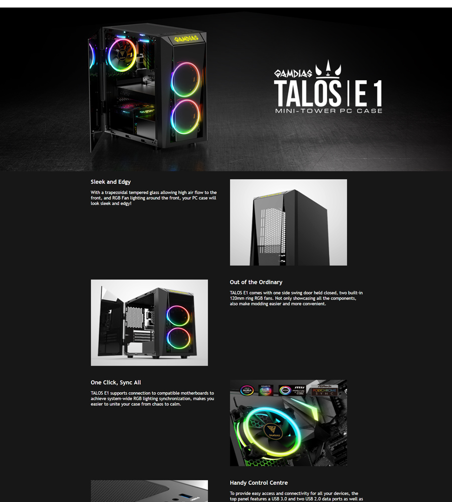 GAMDIAS TALOS E1 MINI TOWER CASE With RGB FANS [Matx Mini-ITX