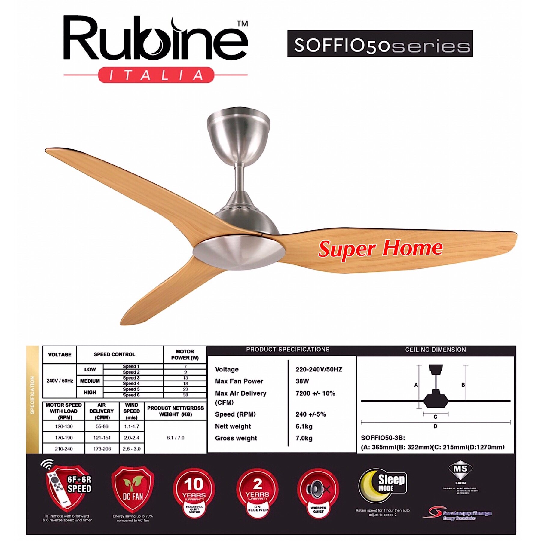 Rubine Rcf Soffio50 3b Pw 50 Inchi Inverter Dc Motor Decorative Details Of Rubine Rcf Soffio50 3b Pw 50 Inchi Inverter Dc Motor Decorative Ceiling Fan With Remote Control 6 Speed Pine Wood