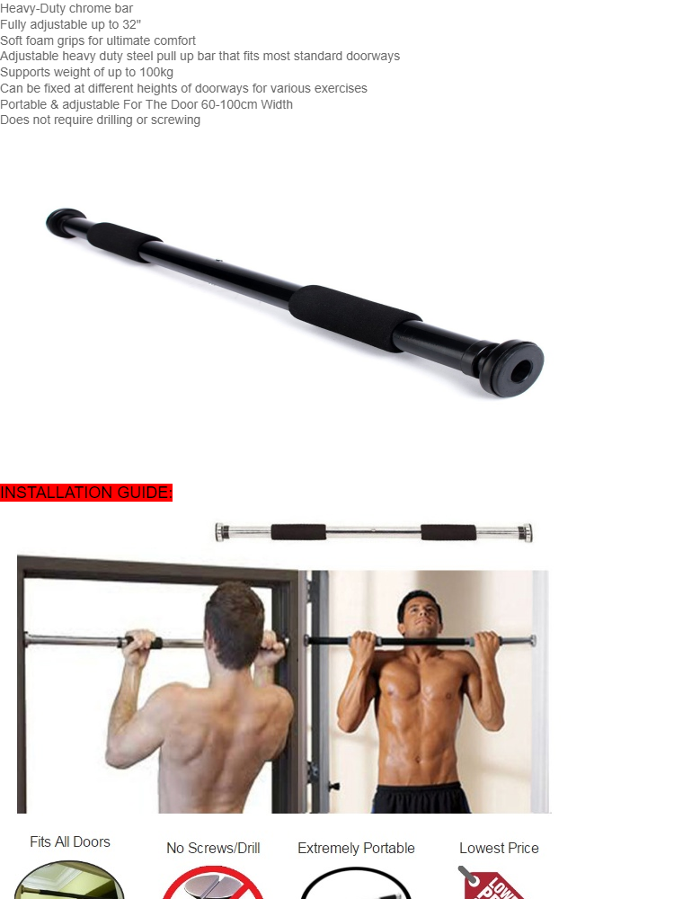 Top Grade Pull Up Door Gym Chin Up Bar Doorway Exercise Fitness