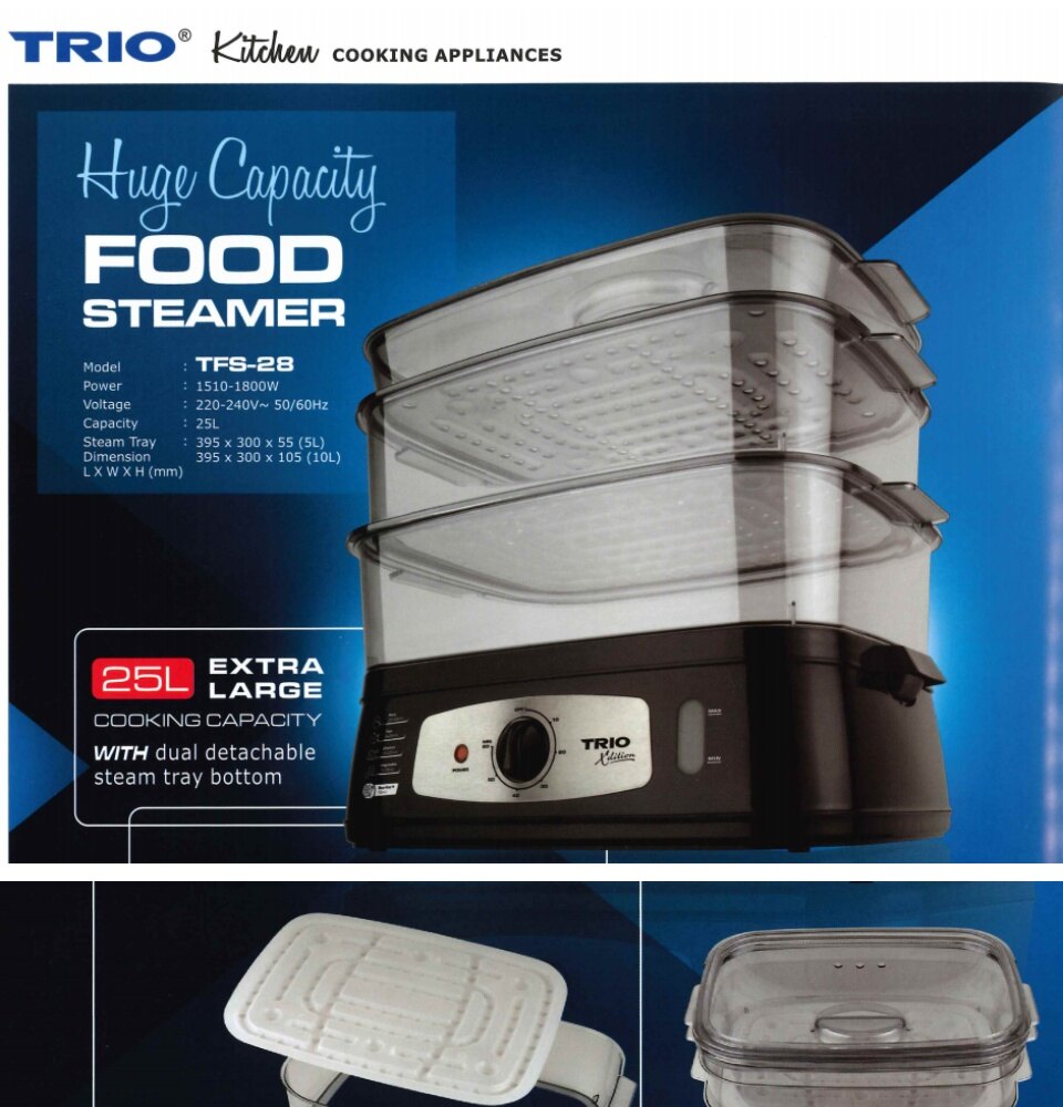 Trio Food Steamer 25L TFS28, 3 Trays, TFS28