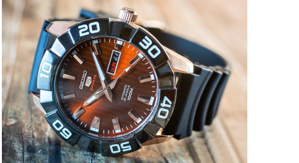 Seiko 5 Sports Men Automatic Brown Dial Rose gold Stainless Steel Case  Rubber Strap Sport Watch SRPA58K1 | Lazada