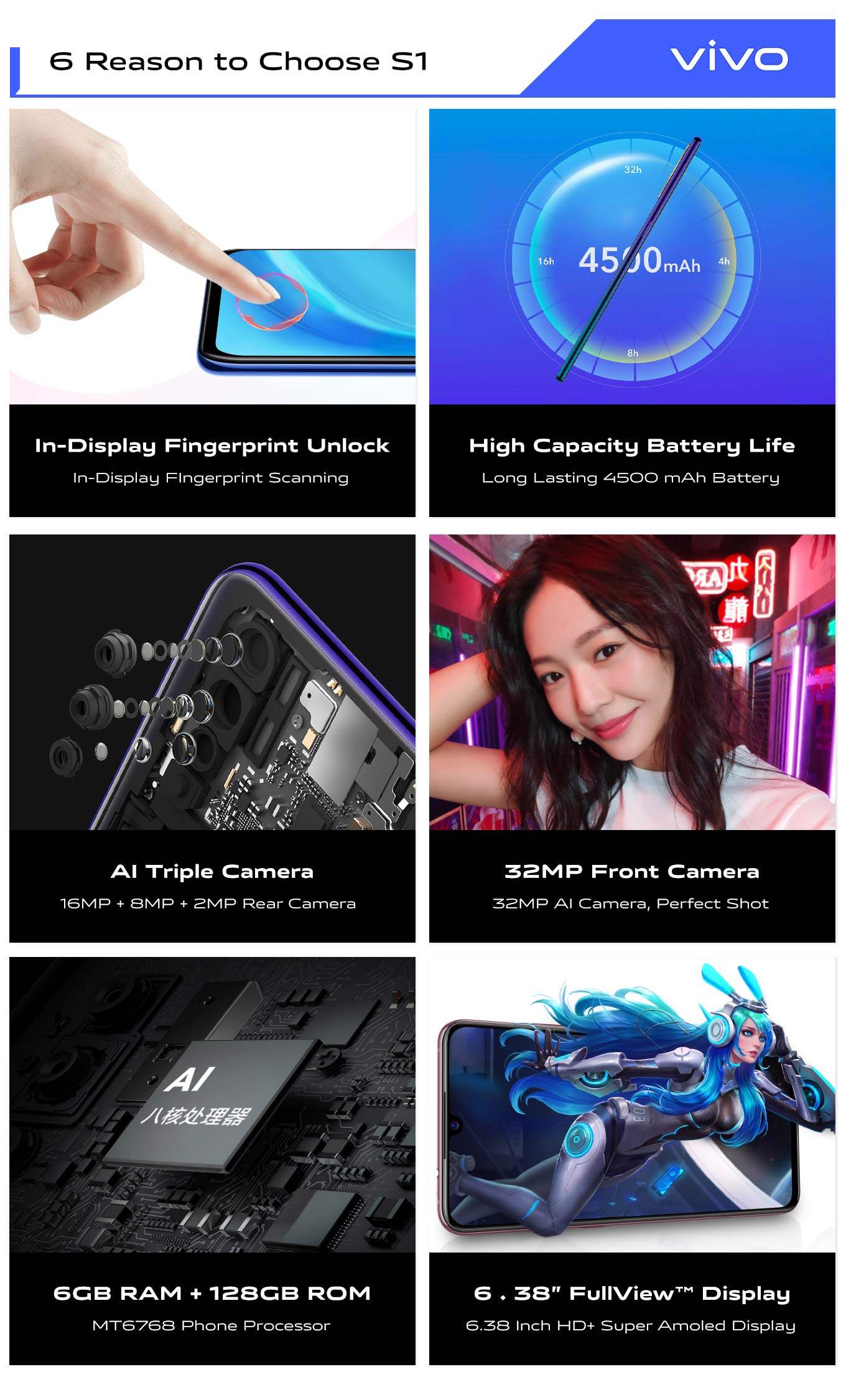 vivo S1 (6GB RAM + 128GB ROM) Smartphone Black 6GB 128MB | PGMall