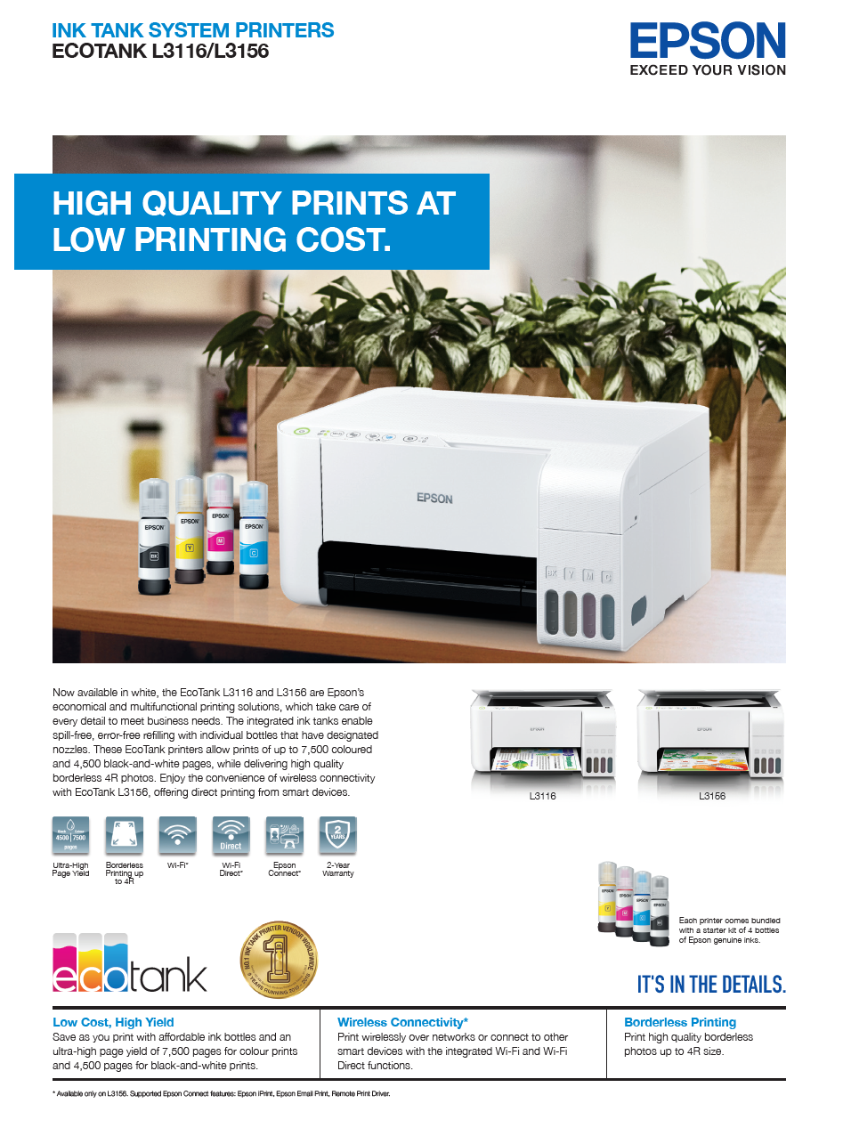 Epson EcoTank L3110 and L3116 All-in-One Ink Tank Printer PrintScanCopy  using Ink 003 | Lazada