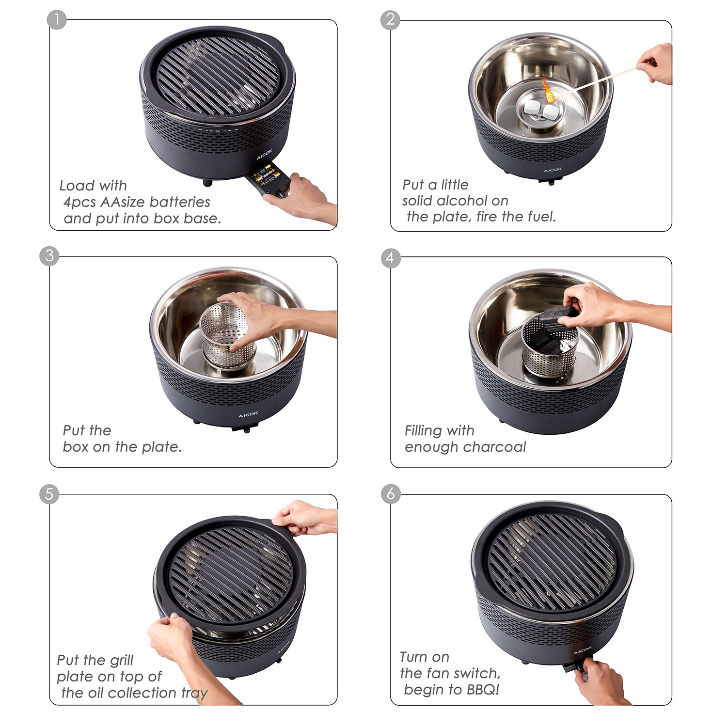 Aicook Aicok CG01 Premium Portable Smokeless Charcoal Grill, BBQ Grill