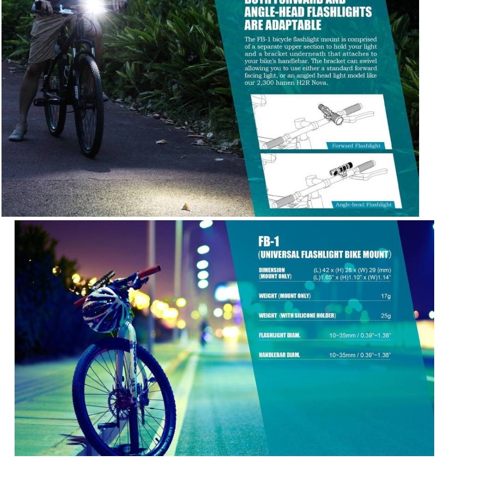 olight fb1 universal flashlight bike mount FB-1 for Flashlight (Bicycle Lighting Mount Accessories) flexible elastic holder securely grips flashlights with a diameter from 10 to 35 mm Olight FB-1 Bike Mount for